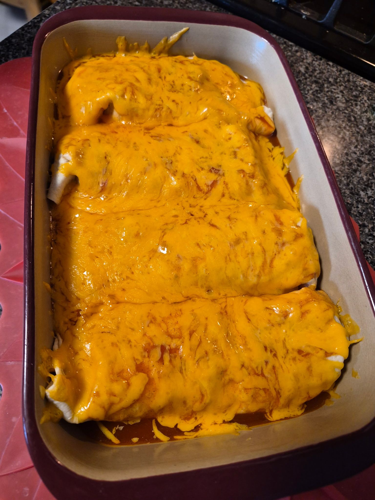 Enchiladas...
Wait!
Beef, tortillas, cheese 
Yep, Taco Tuesday!