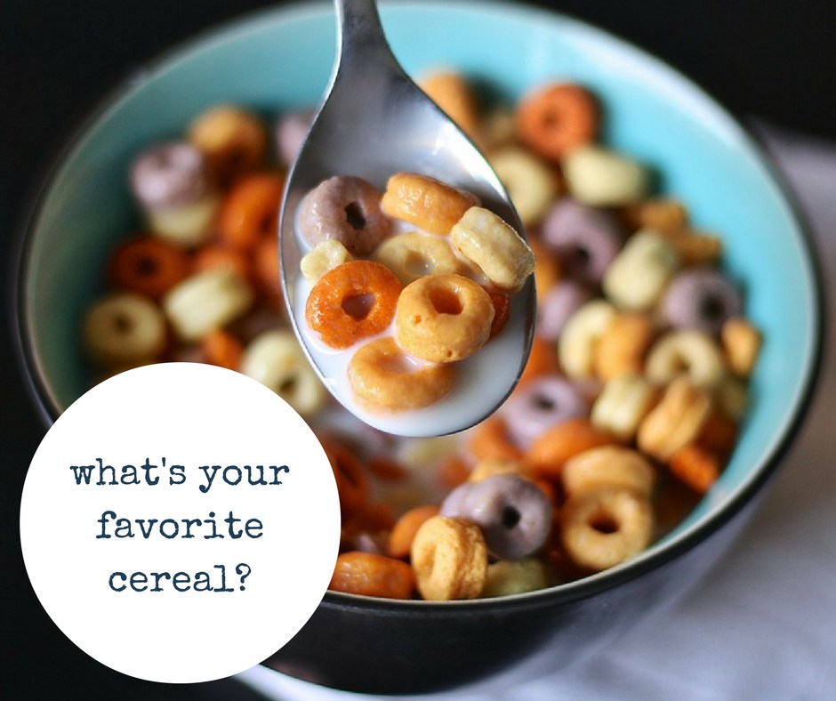 Happy Monday!

What is your favorite cereal?
I am currently munching on Peanut Butter Captain Crunch...